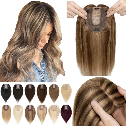 Miniatura 14 de SEGO Peluquín para mujeres, cabello humano real sin flequillo, 130% de densidad, base de seda de 10 * 12 cm, cabello Remy con clip, piezas