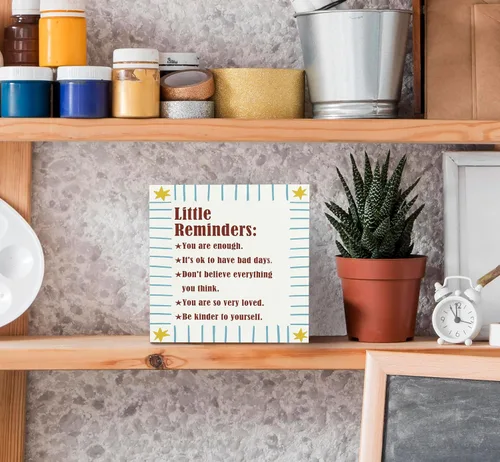 Miniatura 4 de SRADMO Inspirational Wood Box Sign Desk Decor, Inspirational Desk Decor, Little Reminders Motivational Positive Theme Wooden Block Box Sign