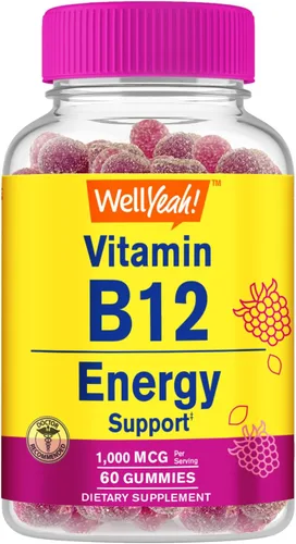 WellYeah Gomitas de vitamina B12 de 1000 mcg, para energía, estado de ánimo, metabolismo y apoyo del sistema inmunológico, aptas para veganas y sin