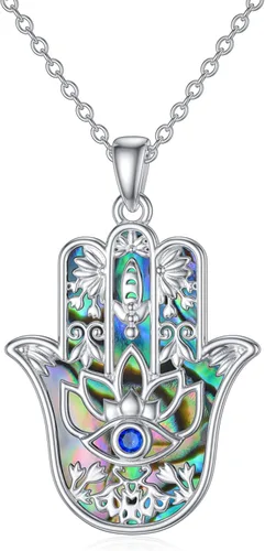 PROESS Collar de plata de ley Hamsa Fátima collar de elefante, colgante de ojo azul, joyería para hombres, mujeres, niñas y niños
