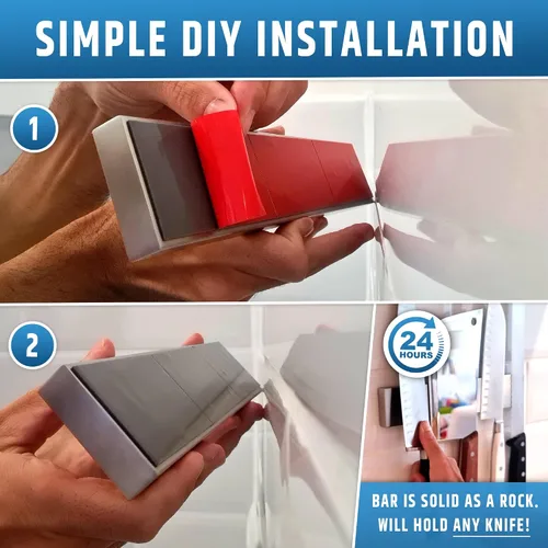 Miniatura 4 de Adhesivo fuerte (sin taladro) Soporte magnético para cuchillos para pared, tira profesional de cuchillos de 10 pulgadas, no necesita tornillos