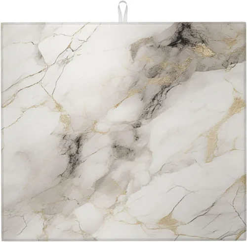 Miniatura 33 de Tapete de secado de platos de mármol blanco dorado para encimera de cocina, absorbente de 16 x 18 pulgadas, placa de microfibra de vidrio