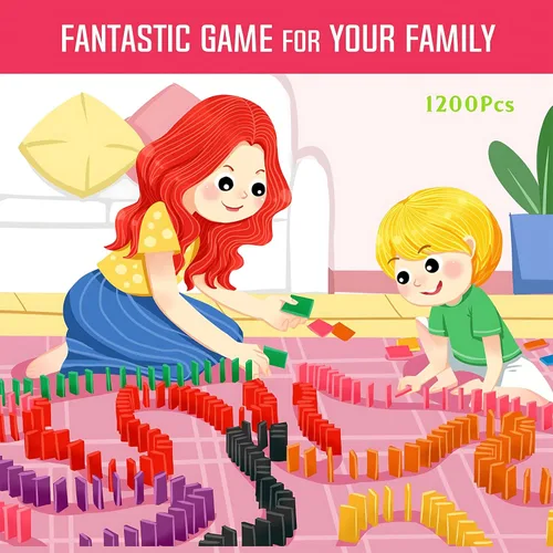 Miniatura 7 de Juego de dominó de 1200 piezas para niños, coloridos azulejos de dominó para construir, apilar, carreras, volar, dominó de madera con caja, juguete