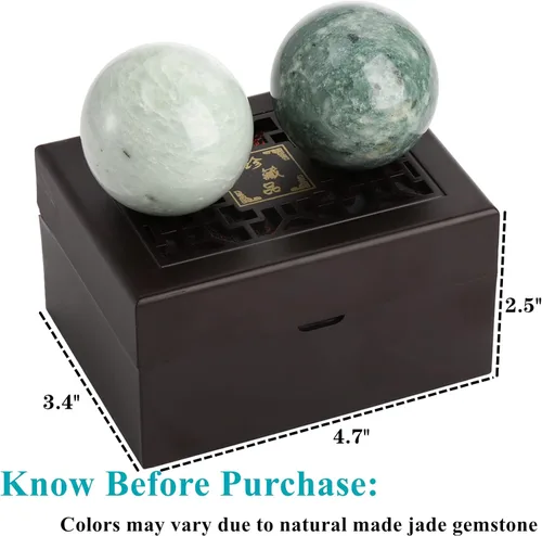 Miniatura 5 de Lyellfe Juego de 4 bolas Baoding de piedra de mármol, bolas de meditación de 2 pulgadas con caja, pelota de masaje de ejercicio de salud china