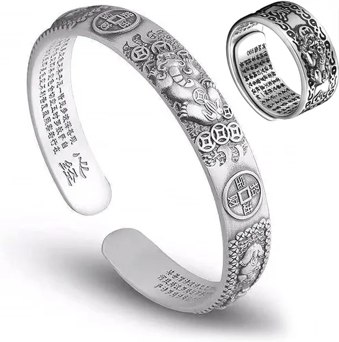 Pixiu Bracelet Feng Shui Pixiu Ring Set, Chinese Feng Shui Pi Yao Wealth Bracelet, Pixiu Ring Protection Wealth Bring Good Luck and Prosperity for