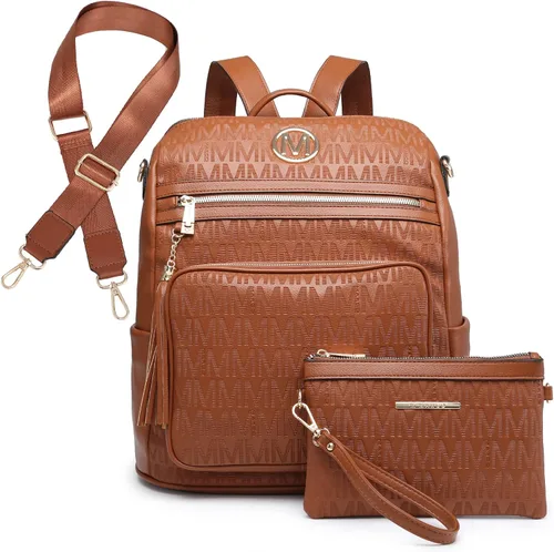Miniatura 19 de MKP COLLECTION Mochila de moda para mujer, bolsa convertible grande para mujer, mochila de viaje, bolsa de hombro, juego de 2 piezas con borla, Beige
