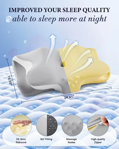 Miniatura 6 de Almohada cervical para el alivio del dolor de cuello, almohadas de espuma viscoelástica de enfriamiento ergonómicas para dormir con funda de Gris
