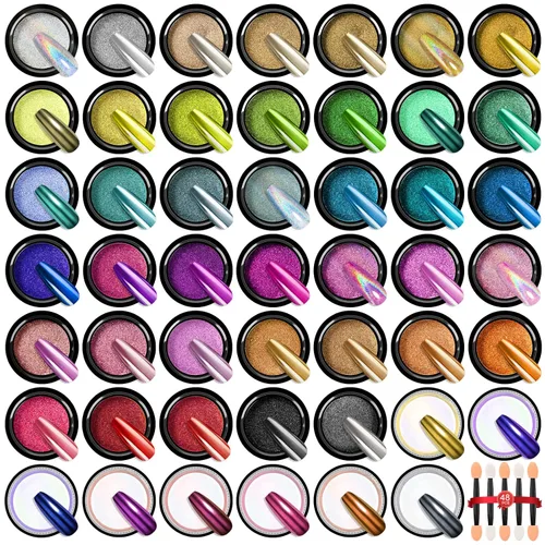 Miniatura 9 de SAVILAND Juego de Polvo Cromado para Uñas: 6 Colores Polvo Cromado Dorado Metálico para Uñas con Efecto Espejo Pigmento Camaleón Holográfico Polvo