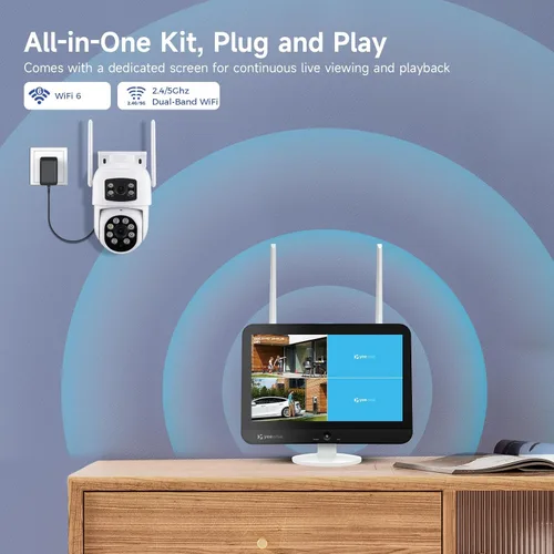 Miniatura 4 de YEEWISE Sistema de cámara de seguridad inalámbrica Wi-Fi 6 2K con monitor de 12 pulgadas, cámaras de seguridad WiFi de doble lente con inclinación