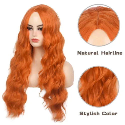 Miniatura 4 de Peluca larga y ondulada verde para mujer, parte media, disfraz de cosplay, peluca de repuesto de cabello sintético