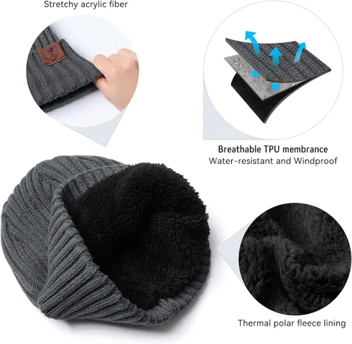 Miniatura 4 de OZERO Gorro de Punto de Invierno, Gorro Térmico Grueso de Forro Polar para Hombres y Mujeres