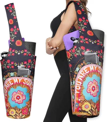 Miniatura 17 de Bolsa de esterilla de yoga impresa a la moda con bolsillo lateral grande y bolsillo con cremallera, bolsa larga de yoga que se adapta a la mayoría