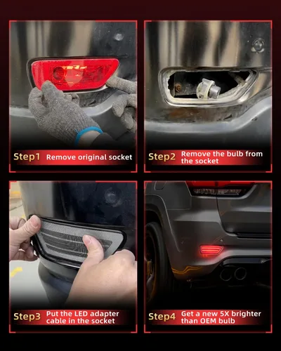Miniatura 5 de Luces Reflectantes LED para Parachoques Trasero Compatibles con Luz Antiniebla para Jeep Compass 2011-2017, Conjunto de Luces para Grand Cherokee