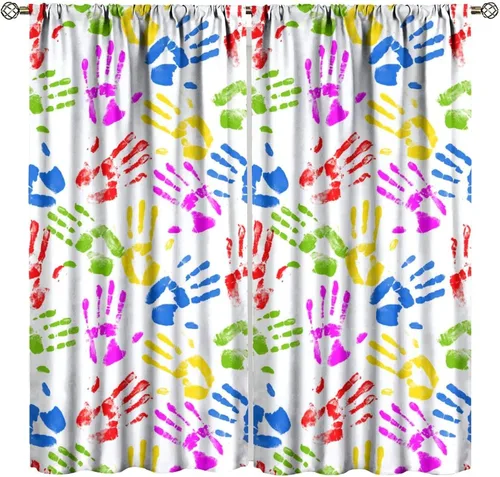 Miniatura 35 de Cortinas opacas abstractas de arco iris, pintura de color arcoíris con gotas, diseño gráfico creativo con bolsillo para barra, para sala de estar