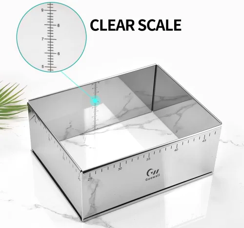 Miniatura 8 de Molde de anillo rectangular para tartas de acero inoxidable, resistente, ajustable, molde para tiramisú, molde de pastelería extensible de gran