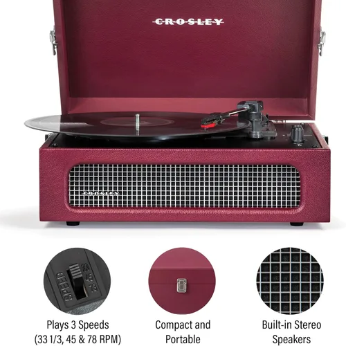 Miniatura 2 de Crosley CR8017B-BU Voyager - Tocadiscos portátil clásico de vinilo con Bluetooth de entrada/salida y altavoces integrados, color burdeos Borgoña