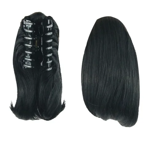 Miniatura 2 de S_SSOY Extensión de pelo sintético de 10 pulgadas para mujer, con clip de garra recta y corta en cola de caballo, extensión de pelo sintético