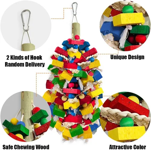 Miniatura 3 de Juguetes de loros para pájaros grandes, bloques de madera multicolor para masticar, jaula de loro, juguete para mordeduras para guacamayos