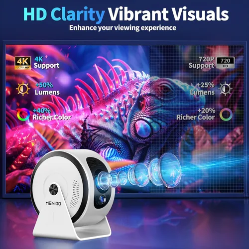 Miniatura 3 de Mini proyector 4K 1080P [aplicaciones integradas] Proyector actualizado 2026 portátil, enfoque automático y auto Keystone giratorio de 360°