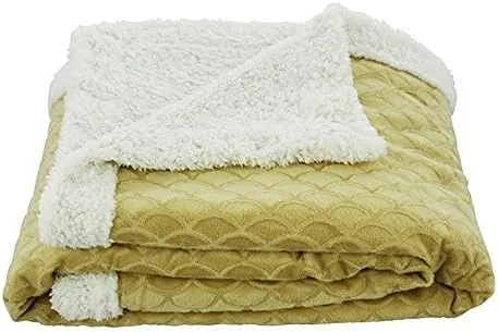 Miniatura 2 de Elegance Linen Manta de lujo de Micro-Sherpa de 50 x 60 pulgadas, diseño de ondas, color dorado