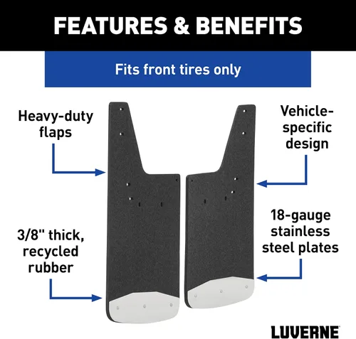 Miniatura 3 de LUVERNE 250932 Protectores de lodo de goma texturizados delanteros de 12 x 23 pulgadas, Select Dodge, Ram 1500, 2500, 3500, 4500, 5500, color negro