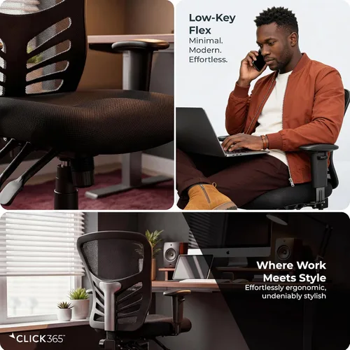 Miniatura 5 de Flow Silla de oficina de malla con respaldo medio, soporte lumbar, asiento acolchado extra negro