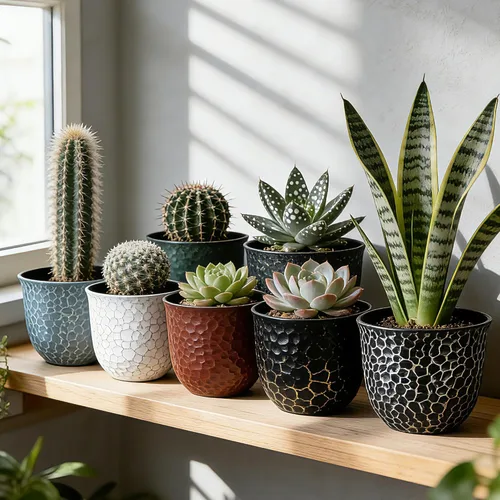 Miniatura 6 de Worth Juego de 6 macetas redondas de plástico para jardín de 8 pulgadas para plantas de interior, macetas de resina para exteriores, coloridas