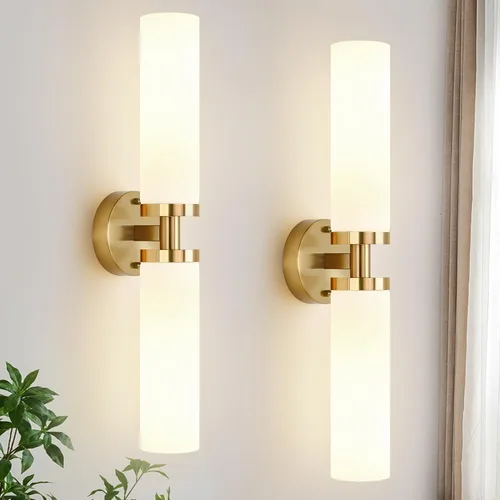 Miniatura 8 de Juego de 2 apliques de pared, apliques de baño de níquel cepillado cableados con vidrio transparente, apliques modernos para decoración de pared