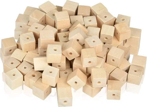 Miniatura 8 de Supkiir Cubos de madera para manualidades, 100 bloques de madera con agujeros, cubos de madera sin terminar para proyectos de bricolaje, alfabeto