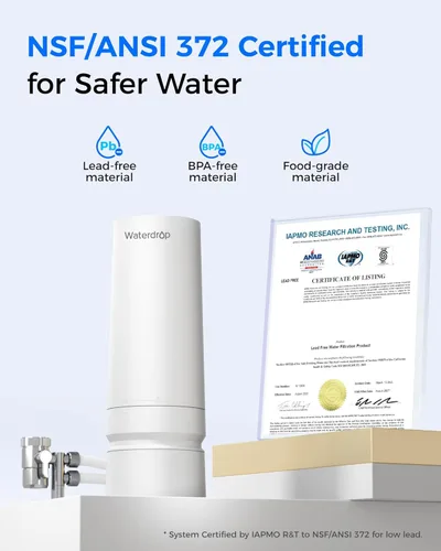 Miniatura 5 de Waterdrop Filtro de agua para grifo de fregadero, sistema de filtro de agua de encimera de 4000 galones y recordatorio de vida del filtro, reduce