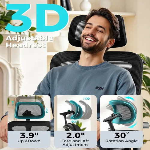 Miniatura 4 de Ergonomic Mesh Office Chair with Footrest, Big and Tall Home Desk Chair with 5D Flip-Up Arms, Adjustable Lumbar Support, Gaming & Executive Computer