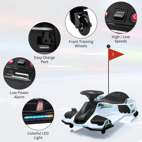 Miniatura 3 de Coche de deriva eléctrico de 12 V, para niños, velocidad variable alta/baja con 5 ruedas, música incorporada, luz LED delantera y trasera, alarma