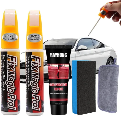 Lápiz de pintura de retoque blanco para automóviles y kit de removedor de arañazos de automóvil, fácil reparación de arañazos para vehículos,