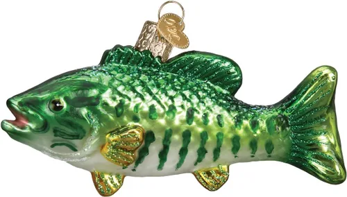 Old World Christmas - Adorno de vidrio soplado de lubina de boca chica para árbol de Navidad, decoración festiva artesanal, colección de peces de