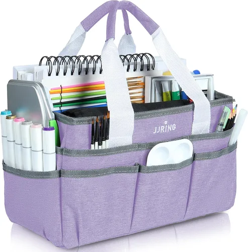 Miniatura 12 de JJRING Bolsa Organizadora de Transporte para Manualidades, Organizador de Almacenamiento de Arte con Múltiples Bolsillos, Bolsa de Costura Morado