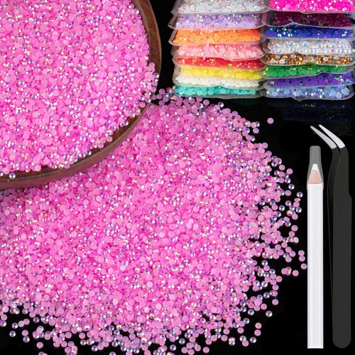 Miniatura 68 de 5000 piezas de diamantes de imitación de resina de 0.118 pulgadas a granel, color verde oscuro AB con parte trasera plana, diamantes de imitación