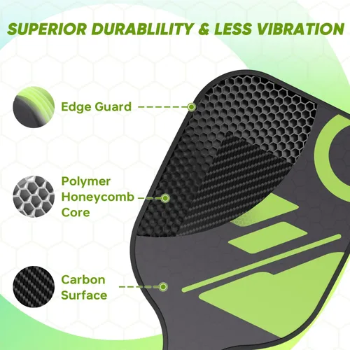 Miniatura 2 de Paletas de pickleball de fibra de carbono, juego de 2 palas de pickleball de grafito, núcleo de panal de polímero, 4 bolas de pickleball, agarre