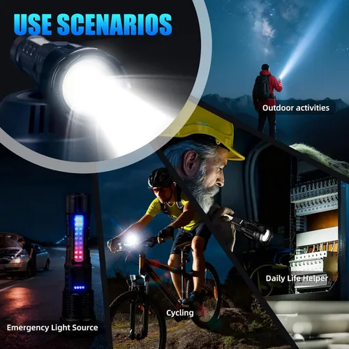 Miniatura 7 de Linternas recargables LED de alto lúmenes, paquete de 2 luces LED láser blanco súper brillante de 7 modos con zoom, linternas tácticas, carga USB-C