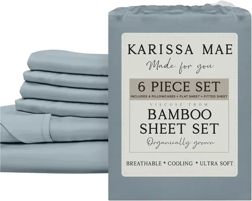 Miniatura 20 de KARISSA MAE Juego de sábanas tamaño individual de viscosa de bambú refrescante, 100% cultivadas orgánicamente, bolsillo profundo de 18 pulgadas