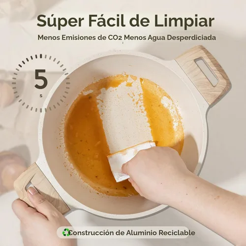 Miniatura 3 de CAROTE Juego de ollas y sartenes antiadherentes, juego de utensilios de cocina de inducción de granito blanco, 10 piezas antiadherentes con sartenes