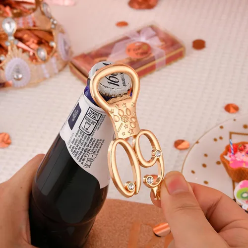 Miniatura 9 de 24 cajas de abrebotellas de cumpleaños número 60 con temática de oro rosa, favorecidas para regalos de fiesta de boda dorada número 60, recuerdos