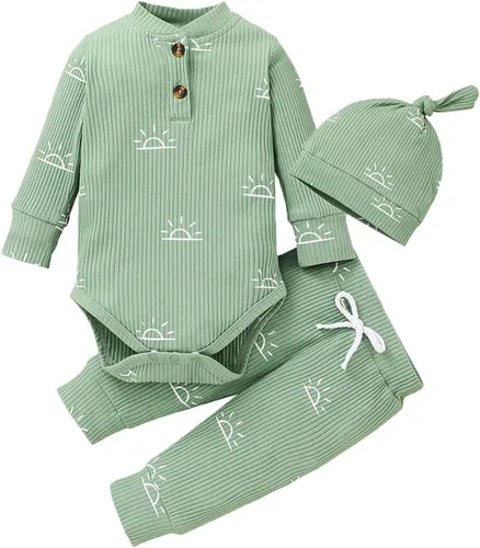 Miniatura 119 de Conjunto de 3 piezas de ropa de bebé recién nacido con estampado de manga larga + pantalones + sombrero