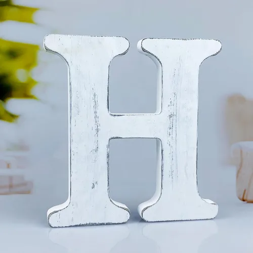 Miniatura 16 de Letras de madera rústica blanca de 6 pulgadas, letras de madera sin terminar para decoración de pared, letras de pie retro blancas blancas