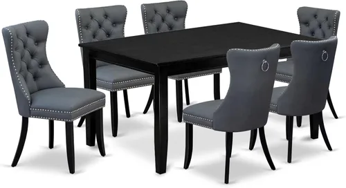 Miniatura 13 de East West Furniture DUDA7-BLK-12 - Juego de mesa y sillas de cocina de 7 piezas, consta de una mesa de comedor rectangular y 6 sillas Parson