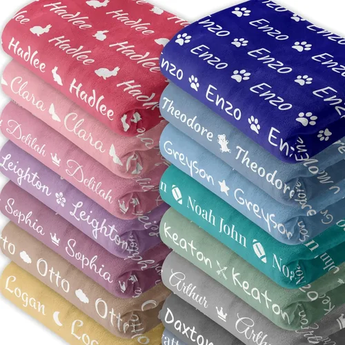 Mantas de bebé personalizadas para niñas y niños con nombre e icono personalizado, regalos personalizados para bebés, niños pequeños, mantas de bebé