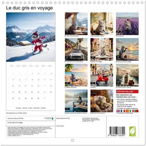 Miniatura 2 de Le duc gris en voyage (Calendrier mural carré 2026 11.8 x 23.6 in (ouvert)) Calendrier double with une page pour vos prises de notes