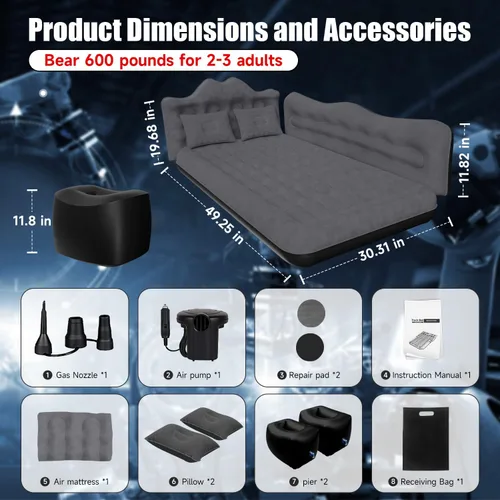 Miniatura 6 de Colchón de aire para automóvil, colchón inflable de aire para SUV, camión, asiento trasero, cama de campamento, almohadilla gruesa para dormir