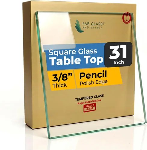Miniatura 20 de Tablero de vidrio templado transparente de 10 pulgadas cuadradas con borde biselado de 1/2 pulgada de espesor para mesas de comedor, de café