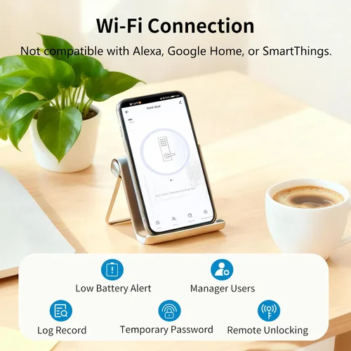 Miniatura 4 de EIYSIE Cerradura de puerta inteligente WiFi con asa, cerradura de huellas dactilares, cerradura de puerta de entrada sin llave con teclado