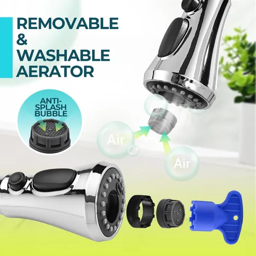 Miniatura 5 de VFAUOSIT Cabezal de repuesto para grifo de cocina con 9 adaptadores, 3 modos (Aquablade) Cabezal rociador de grifo de fregadero de cocina extraíble